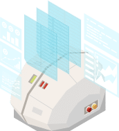 Illustration of machine with digital charts, labeled Repeatable Workflow.