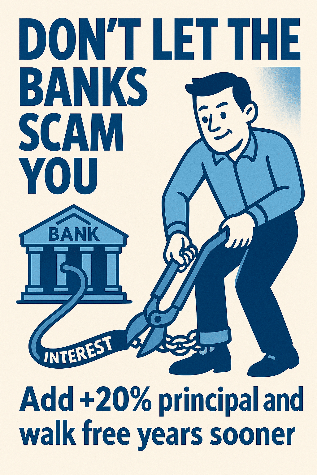 Escape the mortgage trap with our mortgage freedom calculator Person Breaking the chains from their mortgage - D-Lens Mortgage Freedom Tools